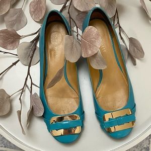 Turquoise Nine West Flats w/ Buckle
